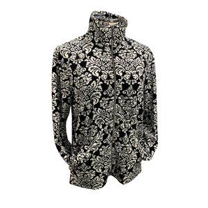 Large Onque Casuals Women's Y2K Velour Zip Up Jacket Ornate Pattern